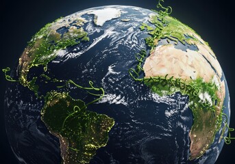 Artistic rendering of planet earth entwined with green vines showcasing nature connection