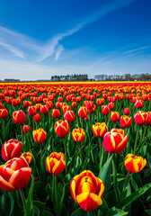 Tulip Field Landscape with Soft Wind and Clear Blue Sky