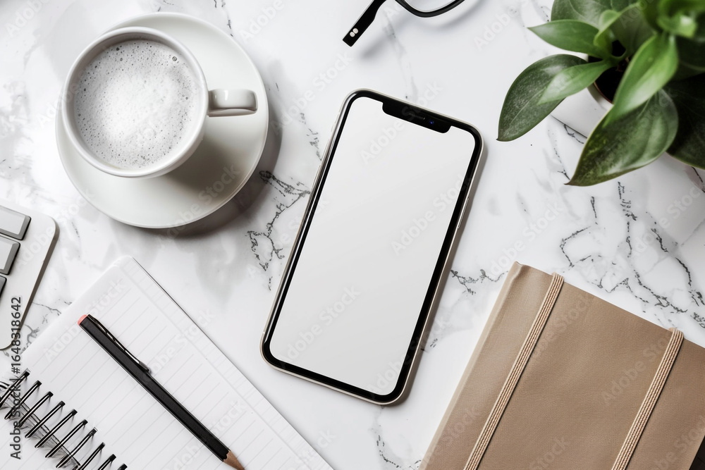 Aufkleber overhead view of smartphone with empty display space for app or ui design presentation