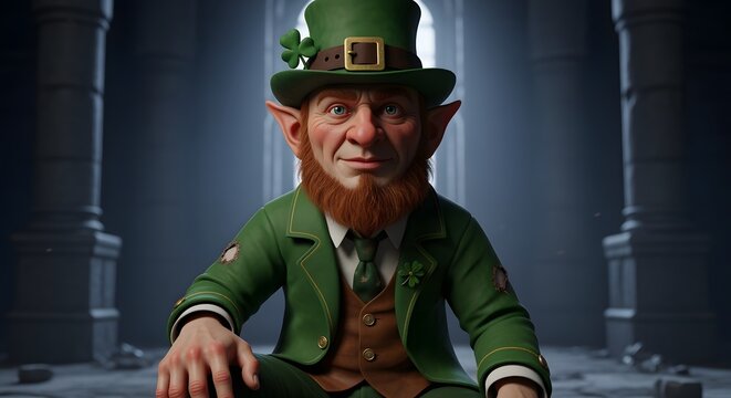 angry leprechaun character staring seriously