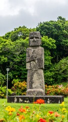 Stone Moai statue in park