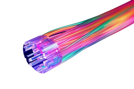 Vibrant Fiber Optic Cable: Close-Up of Colorful Light Fibers on transparent background png