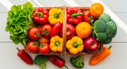 Fresh organic vegetables in rustic wicker basket