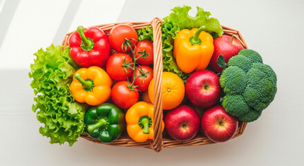 Fresh organic vegetables in rustic wicker basket