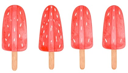 Four red popsicles with white sprinkles