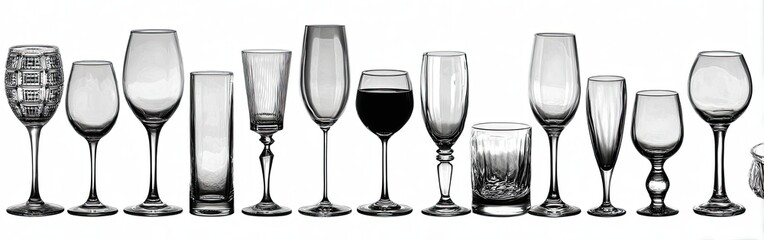 Assorted drinking glasses in various shapes and sizes