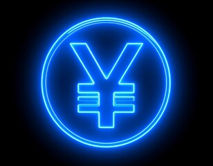 Obraz premium Glowing blue neon yen symbol