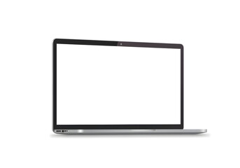 Modern silver laptop with blank white screen ready for business and creative content display
