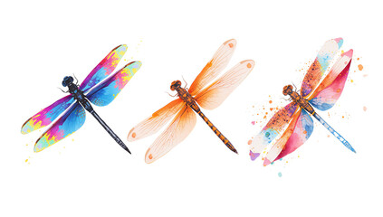 Elegant dragonflies illustration with vibrant colors and intricate details on transparent backdrop