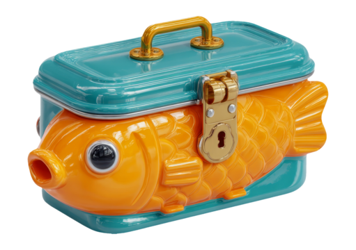 Bright Orange Fish-Shaped Storage Box with Transparent Background