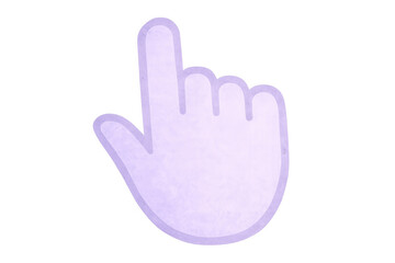Obraz premium Purple cartoon hand pointing upward, signaling direction with extended index finger against transparent backdrop, communicating nonverbally