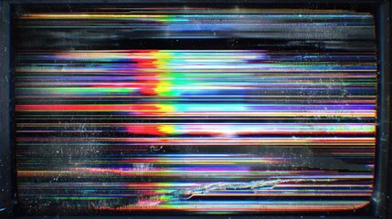 Distorted colorful lines on a grainy screen