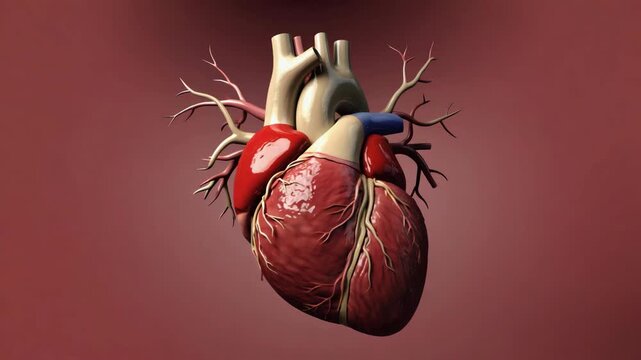 Detailed 3D anatomical heart model pulsates with life, representing health and medical science advancements.