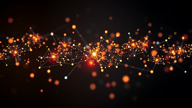 Futuristic data visualization with glowing nodes, illustrating advanced technology and connectivity.
