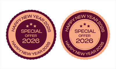Happy New Year 2026 Special Offer: A set of two vintage-style badges for promotions.
