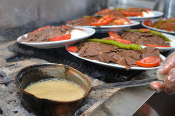 Turkish doner kebap at restaurant