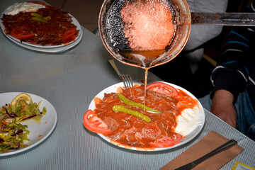Turkish doner kebap at restaurant
