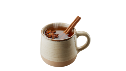 Isolated closeup of hot coffee, tea, and milk-infused beverages in white mugs, perfect for a cozy morning breakfast or cafe setting