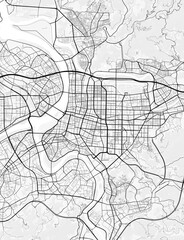 Taipei City Map. Minimalist black and white line art poster for printing, wallpaper, wall art for home and office decor