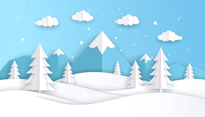 Winter landscape, paper cut style