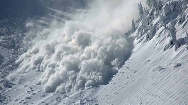 Snow Avalanche Sweeping Down Mountain Forest Slope &ndash; Horizontal Motion