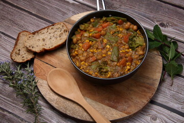 Chickpea and Vegetable Curry in the pot.