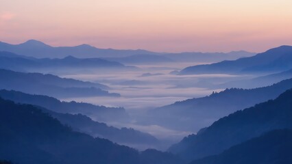 Fototapeta premium Blue Misty Mountains Overlapping Layers at Dawn