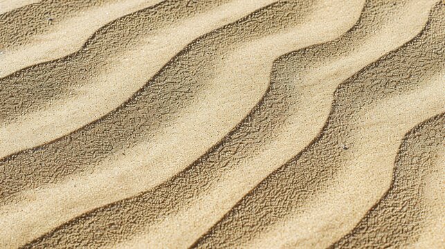 Windblown sand texture with smooth parallel ridges in light brown natural desert patterns showing erosion and geological formation details under sunlight.