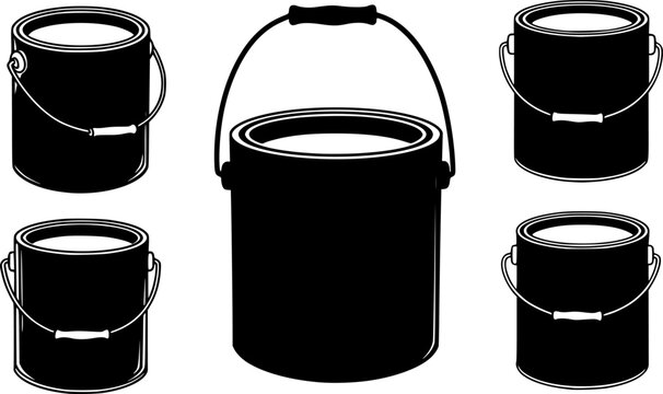 paint can silhouette, black and white silhouette, vector and illustration