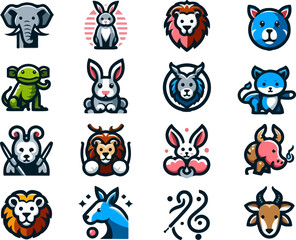 Fototapeta premium Vector sketch illustration image design collection of cute animal symbols icons, cool, modern abstract models for decoration