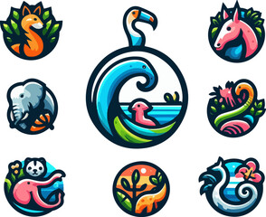 Vector sketch illustration image design collection of cute animal symbols icons, cool, modern abstract models for decoration