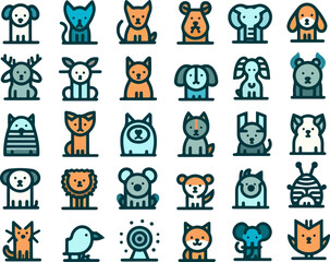 Obraz premium Vector sketch illustration image design collection of cute animal symbols icons, cool, modern abstract models for decoration