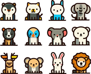 Vector sketch illustration of a collection of cute, adorable, cool, modern abstract animal designs for decoration 