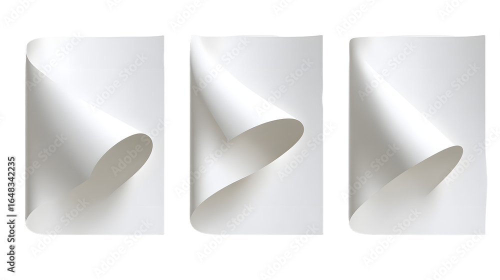 Poster curly paper page corners, sheet curls and turn folds or sticker flips with shadow, realistic vector.