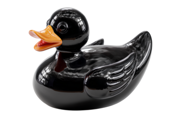  Tiny Blue Duck Figurine with Orange Beak, Angled Top-Down Perspective, Transparent Background.