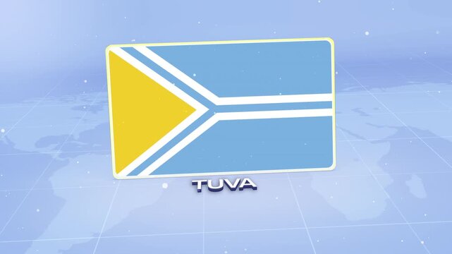 Tuva National Flag Animated 3D Render with Futuristic Blue Background