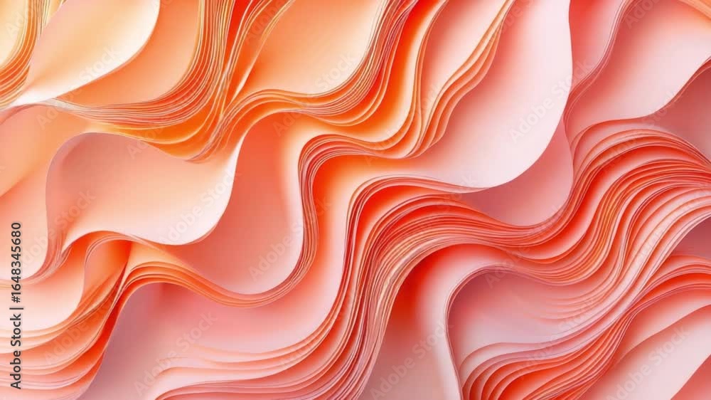 Poster abstract flowing waves in soft coral and peach tones emphasizing smooth curves and textural depth in
