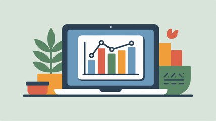Laptop with data chart displaying growth trends and analytics