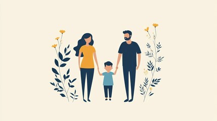 Happy family posing together amidst nature, peaceful family moment, potential use for a family-friendly product