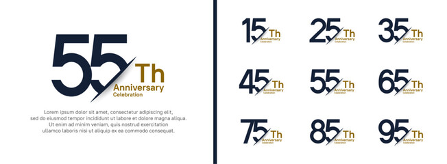 set of anniversary logo style with slash. vector design black and brown color for celebration