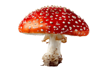  Top-Down View of Single Amanita Muscaria Cap, Minimalist Composition, Transparent Backgroun