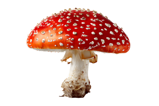  Top-Down View of Single Amanita Muscaria Cap, Minimalist Composition, Transparent Backgroun