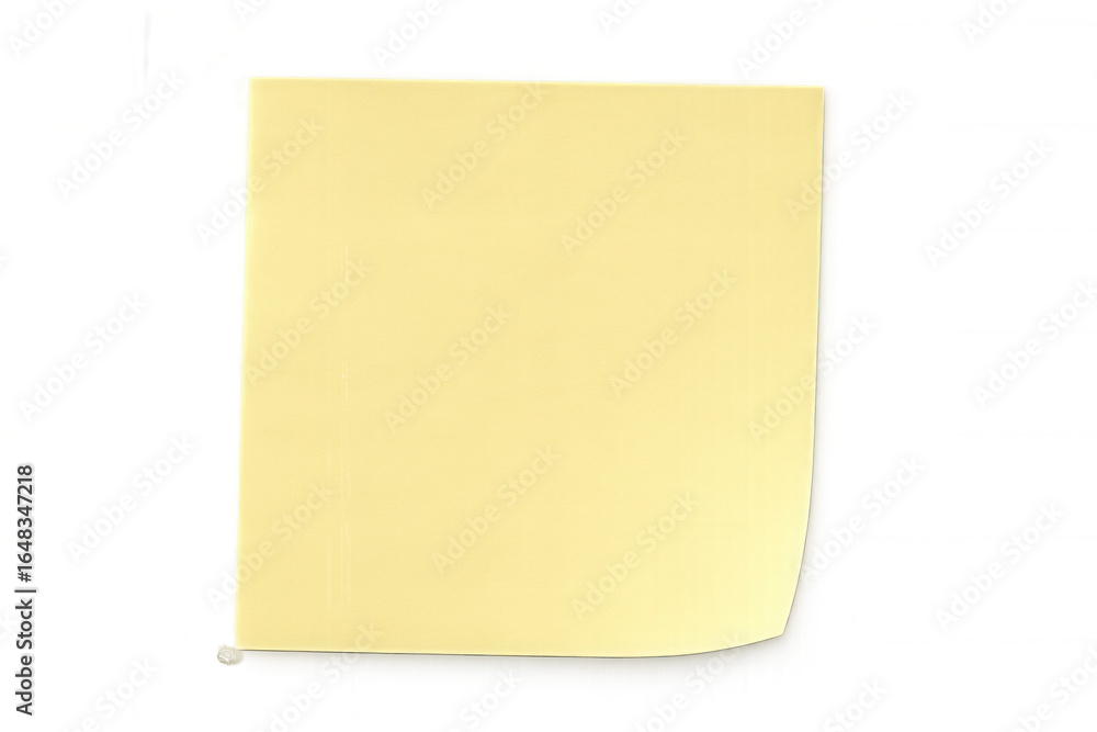 Poster blank yellow sticky note with curled corner on a transparent background, creating a simple yet effec