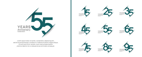 set of anniversary logo style with slash. vector design black and green color for celebration