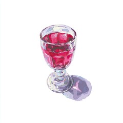 Detailed digital illustration of a stemmed glass filled with vibrant red liquid, cast shadow