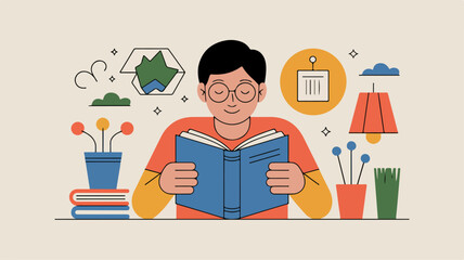 Person Reading Book at Desk with Plants and Decor