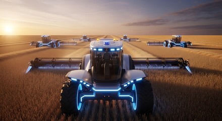 Futuristic automated agriculture innovative farming with self driving tractor