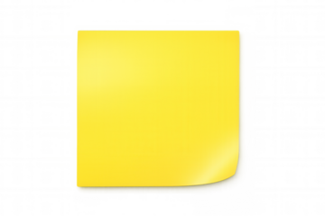 Yellow sticky note with curled edge, sitting on clear surface, providing clean workspace for writing quick notes or messages