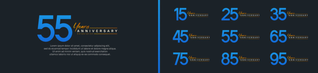 set of anniversary logo style with handwriting. vector design blue color for celebration