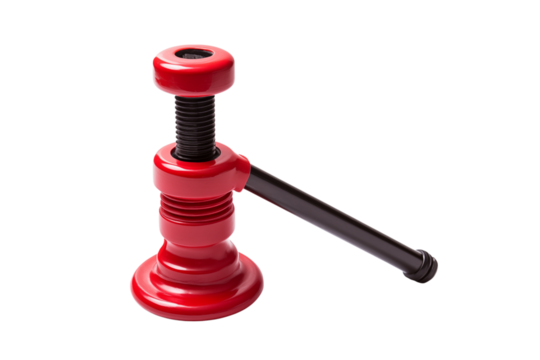 Red Screw Jack: Automotive Repair Tool, Lifting Equipment, Mechanical Device, Portable, Hand Crank Jack, Garage Tool, Workshop Equipment on transparent background png